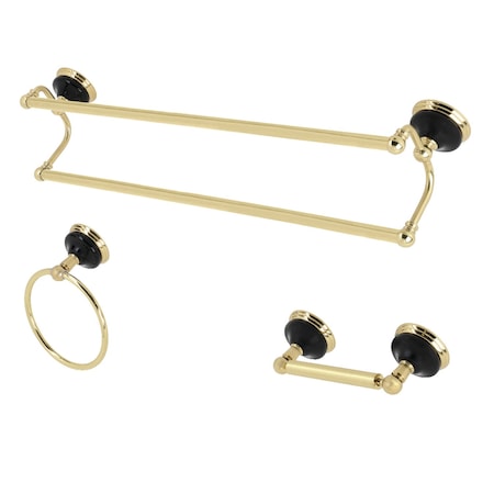 Kingston Brass BAK911348PB Water Onyx 3-Piece Bathroom Accessory Set, Polished Brass BAK911348PB